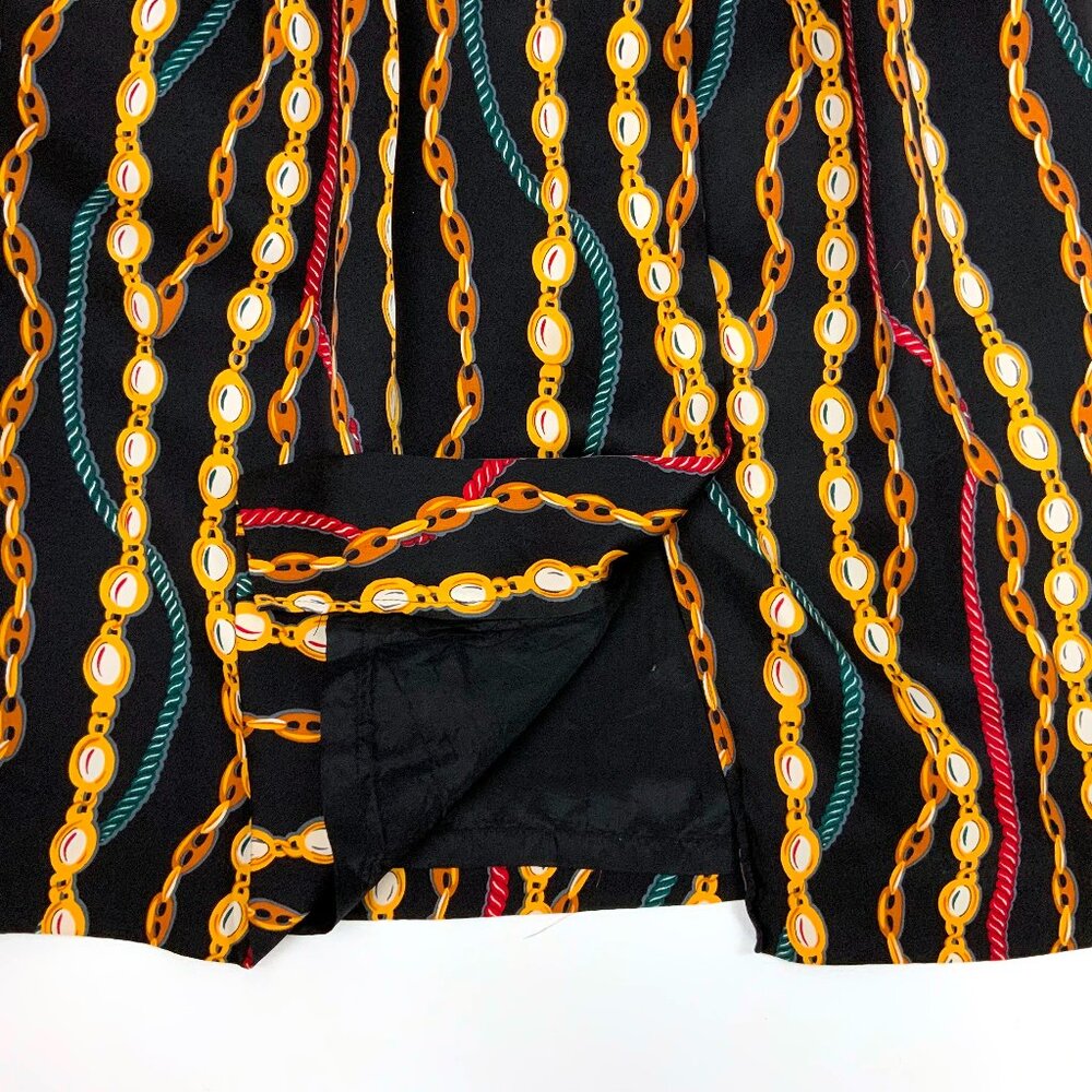Hana Sung Midi Pleated Silk Skirt Chain Jewel Print Sz 12-10 - Picture 8 of 16